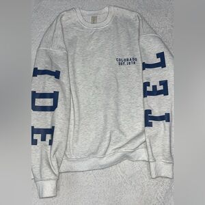 Altar'd State Gray Crewneck with Blue Lettering